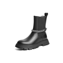 百丽切尔西靴女2021冬新商场同款牛皮革链条短靴加绒3TP68DZ1