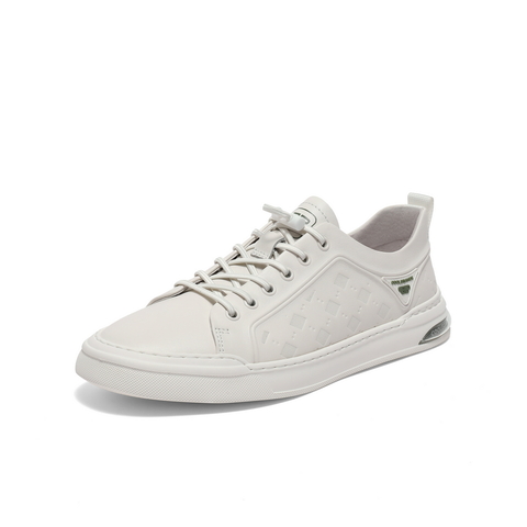 百丽时尚格纹休闲鞋男2023秋新商场同款牛皮革舒适板鞋8AQ01CM3