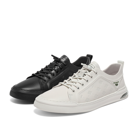 百丽时尚格纹休闲鞋男2023秋新商场同款牛皮革舒适板鞋8AQ01CM3