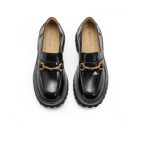 百丽气质职场乐福鞋女2024春新商场同款真皮金属扣单鞋BMM28AA4