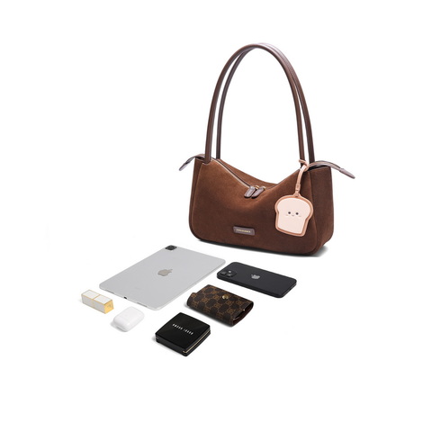 百丽包包女2024新商场同款吐司包复古通勤反绒单肩托特包X7203DX4