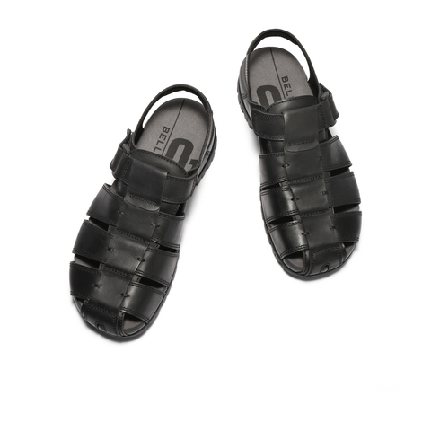 百丽透气休闲沙滩鞋男2025夏新商场同款牛皮包头罗马凉鞋8RM01BL5