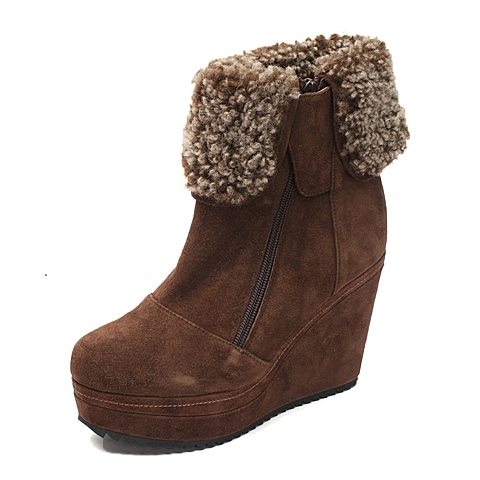 bevivo/啡色羊皮MGL45DD2冬季女短靴专柜3