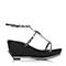 BELLE/百丽精品夏季专柜同款黑白印花羊皮女凉鞋MPP35BL5