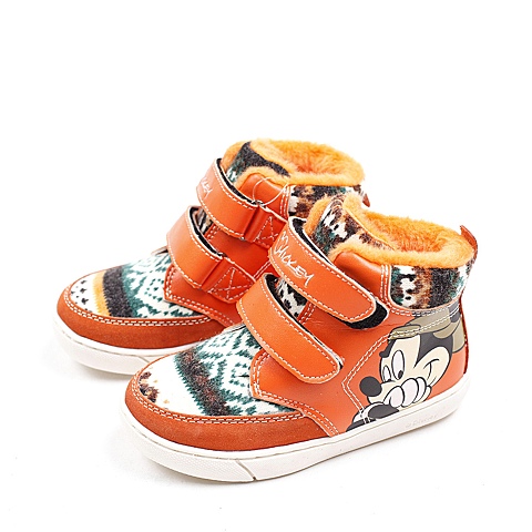 DISNEY/迪士尼冬季橙色二层皮中性小童板鞋S19037