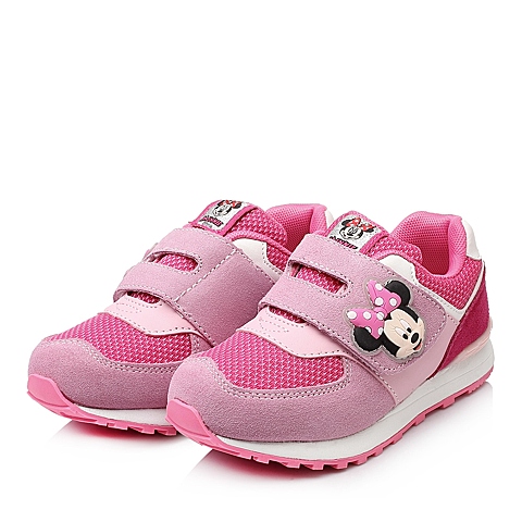 DISNEY/迪士尼童鞋2015秋季新品粉色反毛皮/织物女小童运动跑步鞋DS0777