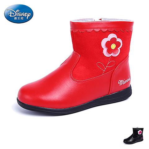 迪士尼（disney)16年秋冬季新款时尚女童加简约时尚可爱撞色小花鞋面设计舒适防滑女童靴