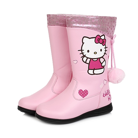 HELLO KITTY/凯蒂猫童鞋冬季PU粉色女小童童靴时装靴DI3253