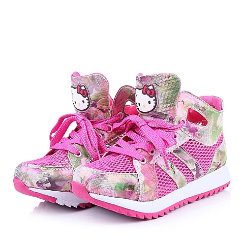 HELLO KITTY/凯蒂猫童鞋2015春季新款PU/织物桃红女中童跑步鞋DI3307