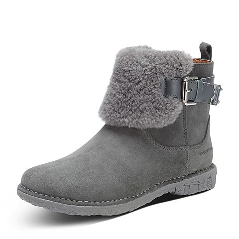 Hush Puppies/暇步士冬季专柜同款灰色牛皮时尚简约女休闲靴W1F07DD6