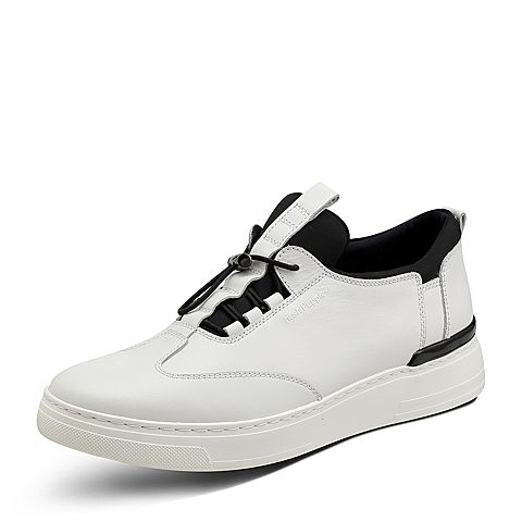 Hush Puppies/暇步士秋季新款专柜同款白色牛皮/布舒适男休闲板鞋小白鞋H6A29CM7