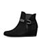 Hush Puppies/暇步士冬季专柜同款黑色羊绒皮革坡跟女休闲靴短靴HEK61DD7