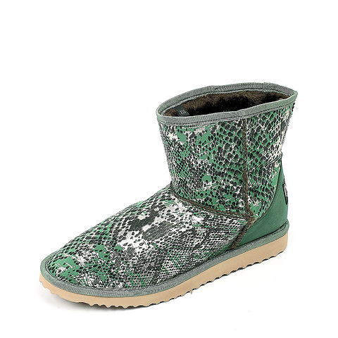 BELLE/百丽旗下 INNET/茵奈儿 及踝靴冬季绿金色布/绿色人造革女皮雪地靴FRU43DD2保暖防滑系列