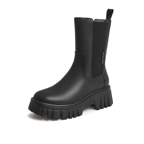 Teenmix/天美意2021冬商场同款时尚切尔西靴女皮中靴CVA63DZ1