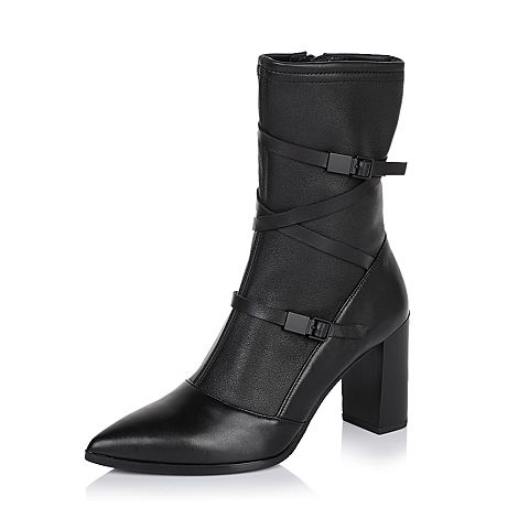 Joy&Peace/真美诗冬季专柜同款黑色时尚女皮靴中靴ZB757DZ6