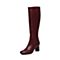 JoyPeace真美诗冬季专柜同款酒红色牛皮女皮靴粗跟高跟高筒靴过膝长靴ZX234DG6