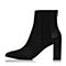 Joy&Peace/真美诗冬季专柜同款黑色羊皮女靴粗跟高跟尖头短筒靴ZB749DD6