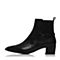 JoyPeace真美诗冬季专柜同款黑色牛皮女靴粗跟中跟短靴尖头靴子ZJ430DD6