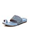 JoyPeace真美诗夏季专柜同款蓝色羊皮坡跟铆钉女凉拖鞋ZLR72BT6