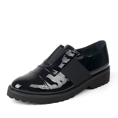 Joy&Peace/真美诗秋季专柜同款黑色牛皮单鞋英伦风小皮鞋女ZX710CM6