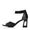 JoyPeace真美诗夏季专柜同款黑色条纹露趾包跟女皮粗跟凉鞋ZC680BL7