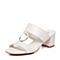JoyPeace真美诗夏季专柜同款白色时尚耳环扣羊皮粗跟女凉鞋ZT111BL7
