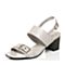 JoyPeace真美诗夏季专柜同款浅灰色羊皮粗跟一字带女凉鞋ZT113BL7