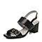 JoyPeace真美诗夏季专柜同款黑色牛皮粗跟一字带女凉鞋ZT113BL7
