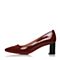 JoyPeace真美诗秋季专柜同款暗红色漆牛皮粗跟中跟通勤女单鞋YNP02CQ7