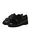 JoyPeace真美诗秋季专柜同款黑色方跟粗跟时尚牛皮貂毛女单鞋ZX718CM7