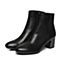 JoyPeace真美诗冬季专柜同款黑色牛皮圆头侧拉链皮靴粗跟中跟短靴女靴子YNX31DD7