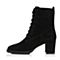 JoyPeace真美诗冬季专柜同款黑色羊绒皮女靴子绑带皮靴中靴粗跟高跟YNX35DZ7