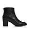 JoyPeace真美诗冬季专柜同款黑色牛皮女皮靴粗跟高跟后拉链短靴YNY23DD7