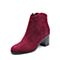 Joy&Peace/真美诗冬季专柜同款酒红色羊绒皮女皮靴粗跟小短靴ZWZ50DD7