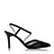 Joy&Peace/真美诗春季专柜同款黑色皮布拼接网状细跟女后空凉鞋ZUK73AH8