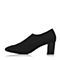 Joy&Peace/真美诗春季专柜同款黑色时尚弹力布粗跟女鞋单鞋YOM01AM8