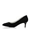 Joy&Peace/真美诗春季专柜同款黑色羊绒皮尖头猫跟单鞋女鞋ZH483AQ8