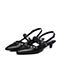 Joy&Peace/真美诗春季专柜同款黑色牛皮铆钉猫跟后空凉鞋女ZR799AH8