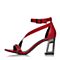 Joy&Peace/真美诗夏季专柜同款大红色牛皮铆钉粗跟一字扣女凉鞋ZC612BL8