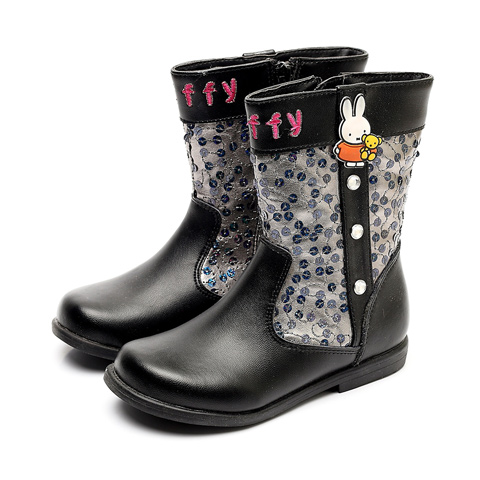 MIFFY/米菲冬季黑色二层牛皮/PU小童时装靴MQ23301