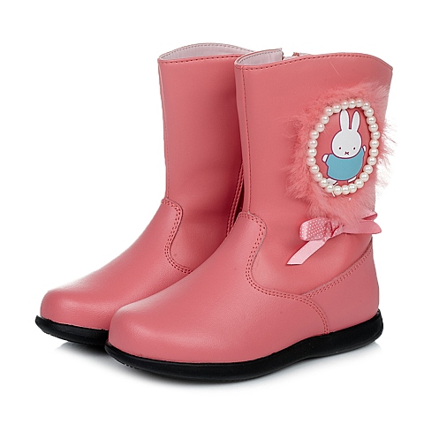 MIFFY/米菲童鞋冬季二层皮/PU浅红女小童童靴时装靴DM0195