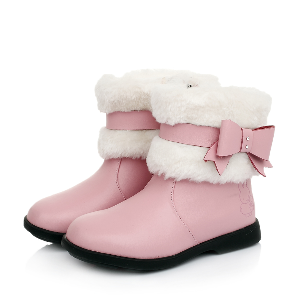 miffy/米菲童鞋2014冬季二层皮:pu:纺织物粉色女小童童靴时装靴dm0220