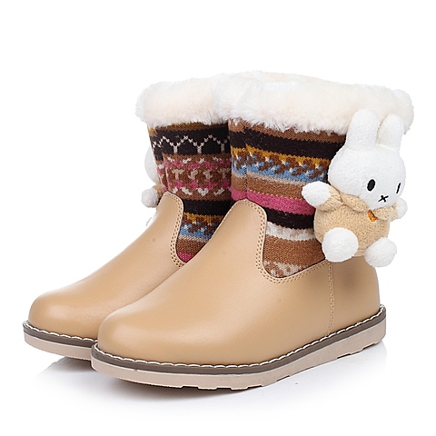 MIFFY/米菲童鞋冬季二层皮/纺织物驼色女小童童靴雪地靴DM0234