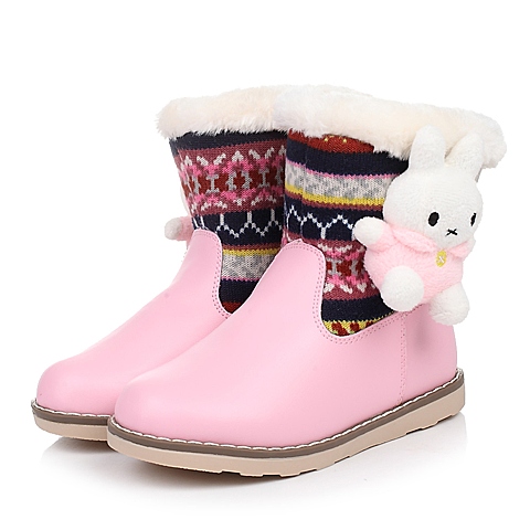 MIFFY/米菲童鞋冬季二层皮/纺织物粉色女小童童靴雪地靴DM0234