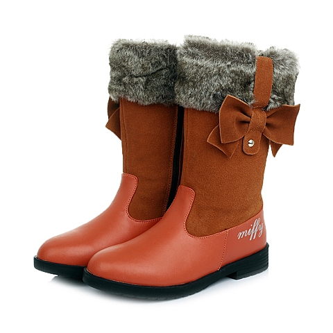 MIFFY/米菲童鞋冬季二层皮/反毛皮橙色女中童童靴时装靴DM0219