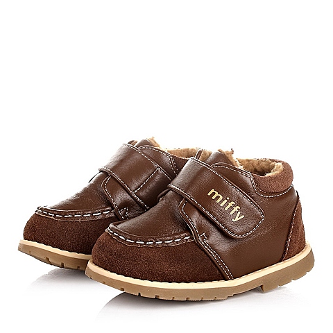 MIFFY/米菲童鞋冬季羊皮/反毛皮棕色男婴幼童童靴及踝靴DM0224