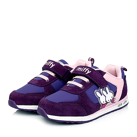 Miffy/米菲童鞋2014秋季紫色纺织物/反毛皮女小童运动鞋 跑步鞋DM0132