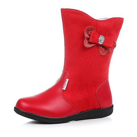 米菲（miffy)2016冬季新款女童靴牛皮加绒时装靴中大童DM0479