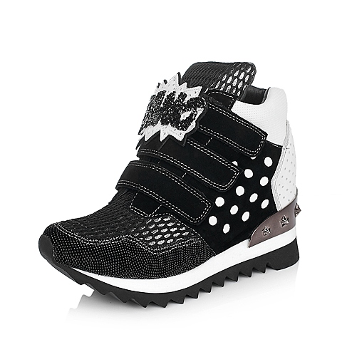 millie's/妙丽秋季专柜同款黑/白色皮布拼接女踝靴LWD42CD5