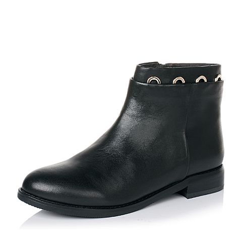 millie's/妙丽冬季专柜同款黑色牛皮女短靴(皮里)LTW47DD5